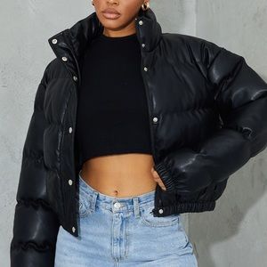 Vegan Leather Black Quilted Puffer Jacket